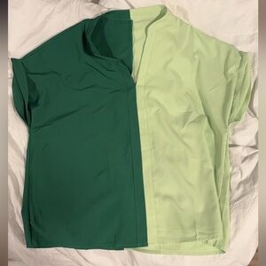 SHEIN WOMEN COLOR BLOCK GREEN BLOUSE-SIZE L